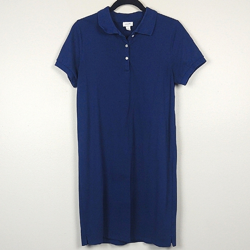 J. Crew Factory Blue Cotton Piqué Short Sleeve Polo T-Shirt Dress Small
